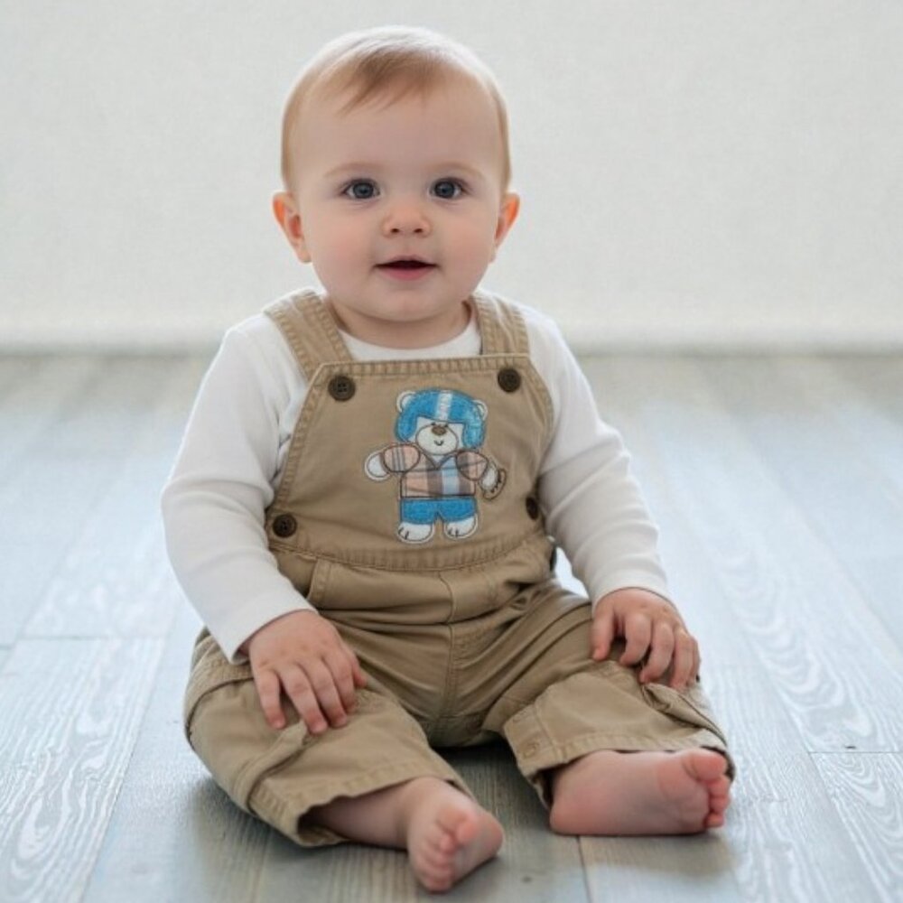 The Children's Place Plaid Bear Cargo Overalls size 3-6 Months